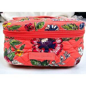 Vera Bradley Salmon Floral Zip Logo 3 compartment Iconic Jewelry Quilted Bag